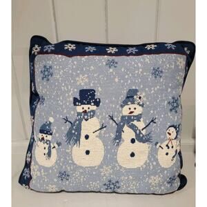 Tapestry Pillow Snowman Blue Snowmen Throw Winter Snowflakes Snow Vintage